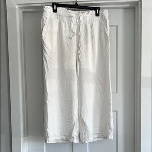 Anrabess White Wide-Leg Pants with Elastic Waist - 231